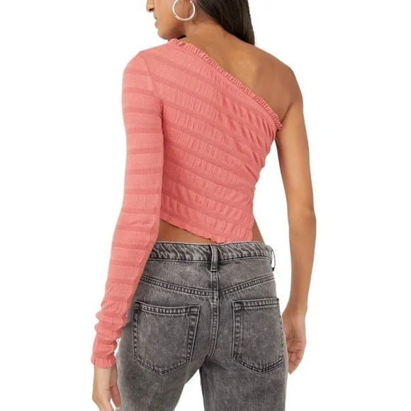 FREE PEOPLE Jasmine One Shoulder One Sleeved Asymmetrical Cotton Top/LG NWT - Picture 2 of 13